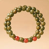 Green Sandalwood Mala Bracelet with Cinnabar & Agate — Natural Wood Beads for Grounding & Intention Buddha Tibet