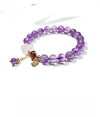 Amethyst Bead Bracelet with Stone Pendant — Rose Quartz Flower or Strawberry Quartz Charm Buddha Tibet