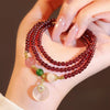 Layered Garnet & Chalcedony Bracelet Stack — Multi - Stone Bead Set for Protection & Calm - Three - Layer Garnet Peace ClaspBuddha Tibet