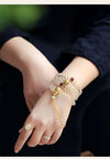 Yellow Jambhala 108-Bead White Crystal Mala Bracelet — Clear Quartz & Sandalwood for Wealth Practice Buddha Tibet