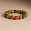 Green Sandalwood Mala Bracelet with Cinnabar & Agate — Natural Wood Beads for Grounding & Intention Buddha Tibet