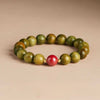 Green Sandalwood Mala Bracelet with Cinnabar & Agate — Natural Wood Beads for Grounding & Intention Buddha Tibet