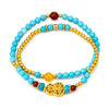 Turquoise Gourd Bracelet with Gold Beads — Double-Strand Feng Shui Charm Buddha Tibet