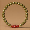 Green Sandalwood Mala Bracelet with Cinnabar & Agate — Natural Wood Beads for Grounding & Intention Buddha Tibet