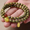Green Sandalwood Mala Bracelet with Cinnabar & Agate — Natural Wood Beads for Grounding & Intention Buddha Tibet