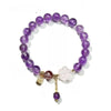 Amethyst Bead Bracelet with Stone Pendant — Rose Quartz Flower or Strawberry Quartz Charm Buddha Tibet