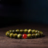 Green Sandalwood Mala Bracelet with Cinnabar & Agate — Natural Wood Beads for Grounding & Intention Buddha Tibet