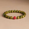 Green Sandalwood Mala Bracelet with Cinnabar & Agate — Natural Wood Beads for Grounding & Intention Buddha Tibet