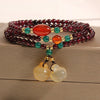 Natural Garnet Crystal Multi - Layer Bracelet — with Double Gourd or Peace Apple Charm - Garnet with Double Gourd CharmBuddha Tibet