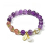 Amethyst Bead Bracelet with Stone Pendant — Rose Quartz Flower or Strawberry Quartz Charm Buddha Tibet