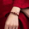Purple Goldstone Cinnabar Mantra Bracelet — Om Mani Padme Hum Woven Red Rope - Wine Red — Mantra Barrel Beads with Gold SpacersBuddha Tibet