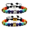7 Chakra Natural Stone Bracelet – Om & Tree of Life Gold Charm | Energy Healing Adjustable Braided Bracelet - Buddha Tibet xd00102