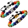 7 Chakra Natural Stone Bracelet – Om & Tree of Life Gold Charm | Energy Healing Adjustable Braided Bracelet - Buddha Tibet xd00102