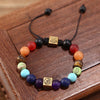 7 Chakra Natural Stone Bracelet – Om & Tree of Life Gold Charm | Energy Healing Adjustable Braided Bracelet - Buddha Tibet xd00102