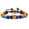 7 Chakra Natural Stone Bracelet – Om & Tree of Life Gold Charm | Energy Healing Adjustable Braided Bracelet - Buddha Tibet xd00102