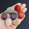 7-Chakra Rune Stone Set — Engraved Agate for Meditation & Energy Work - Large Round Disc (7 pcs)Buddha Tibet
