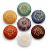 7-Chakra Rune Stone Set — Engraved Agate for Meditation & Energy Work - Large Round Disc (7 pcs)Buddha Tibet