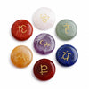 7-Chakra Rune Stone Set — Engraved Agate for Meditation & Energy Work - Small Round Disc (7 pcs)Buddha Tibet
