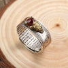 Pixiu Ring with Heart Sutra Engraving — Garnet Inset Wealth Ring in Silver & Gold Tone - Pixiu Great Wall — All SilverBuddha Tibet