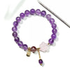 Amethyst Bead Bracelet with Stone Pendant — Rose Quartz Flower or Strawberry Quartz Charm Buddha Tibet