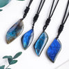 Buddha Tibet Drilled Labradorite Leaf Necklace - Blue Flash