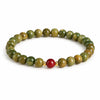Green Sandalwood Mala Bracelet with Cinnabar & Agate — Natural Wood Beads for Grounding & Intention Buddha Tibet