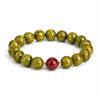 Green Sandalwood Mala Bracelet with Cinnabar & Agate — Natural Wood Beads for Grounding & Intention Buddha Tibet