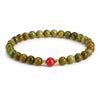 Green Sandalwood Mala Bracelet with Cinnabar & Agate — Natural Wood Beads for Grounding & Intention Buddha Tibet