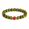 Green Sandalwood Mala Bracelet with Cinnabar & Agate — Natural Wood Beads for Grounding & Intention Buddha Tibet
