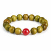 Green Sandalwood Mala Bracelet with Cinnabar & Agate — Natural Wood Beads for Grounding & Intention Buddha Tibet