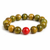 Green Sandalwood Mala Bracelet with Cinnabar & Agate — Natural Wood Beads for Grounding & Intention Buddha Tibet