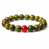 Green Sandalwood Mala Bracelet with Cinnabar & Agate — Natural Wood Beads for Grounding & Intention Buddha Tibet