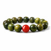 Green Sandalwood Mala Bracelet with Cinnabar & Agate — Natural Wood Beads for Grounding & Intention Buddha Tibet