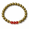 Green Sandalwood Mala Bracelet with Cinnabar & Agate — Natural Wood Beads for Grounding & Intention Buddha Tibet