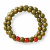 Green Sandalwood Mala Bracelet with Cinnabar & Agate — Natural Wood Beads for Grounding & Intention Buddha Tibet