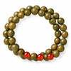 Green Sandalwood Mala Bracelet with Cinnabar & Agate — Natural Wood Beads for Grounding & Intention Buddha Tibet