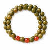 Green Sandalwood Mala Bracelet with Cinnabar & Agate — Natural Wood Beads for Grounding & Intention Buddha Tibet