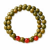 Green Sandalwood Mala Bracelet with Cinnabar & Agate — Natural Wood Beads for Grounding & Intention Buddha Tibet