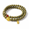 Green Sandalwood Mala Bracelet with Cinnabar & Agate — Natural Wood Beads for Grounding & Intention Buddha Tibet