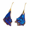 Black Tourmaline Peacock Feather Earrings — Electroplated Crystal Drop Buddha Tibet