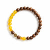 Sandalwood & Yellow Agate Bracelet — Wood Grain, Golden Beads, Putuo Mountain Spirit Buddha Tibet