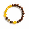 Sandalwood & Yellow Agate Bracelet — Wood Grain, Golden Beads, Putuo Mountain Spirit Buddha Tibet