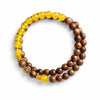Sandalwood & Yellow Agate Bracelet — Wood Grain, Golden Beads, Putuo Mountain Spirit Buddha Tibet