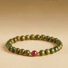 Green Sandalwood Mala Bracelet with Cinnabar & Agate — Natural Wood Beads for Grounding & Intention Buddha Tibet