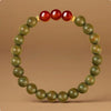 Green Sandalwood Mala Bracelet with Cinnabar & Agate — Natural Wood Beads for Grounding & Intention Buddha Tibet