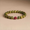 Green Sandalwood Mala Bracelet with Cinnabar & Agate — Natural Wood Beads for Grounding & Intention Buddha Tibet
