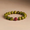 Green Sandalwood Mala Bracelet with Cinnabar & Agate — Natural Wood Beads for Grounding & Intention Buddha Tibet