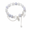 Aquamarine Shell Fishtail Tassel Bracelet — Natural Stone Beads with Gold-Plated Accent Buddha Tibet