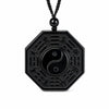 Black Obsidian&Tourmaline Bagua Yin Yang Pendant — Feng Shui Protection Buddha Tibet