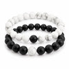 Black Obsidian & White Howlite Couples Bracelet Set — Yin & Yang Distance Bracelets for Two Buddha Tibet
